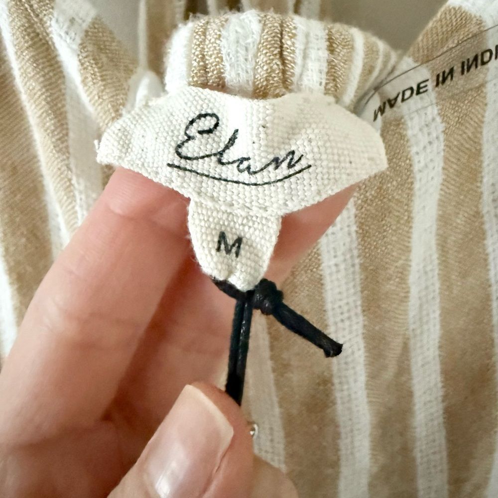 NWT Elan Curry Stripe Linen Blend Midi Dress in Tan and Cream Stripe Size M - Picture 6 of 8